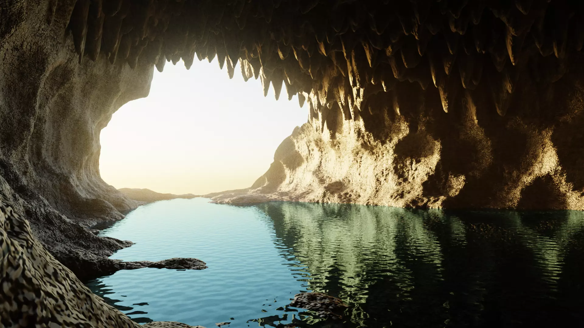 Cave V10 - Base Grotto Environment with Water Feature Low-poly 3D model