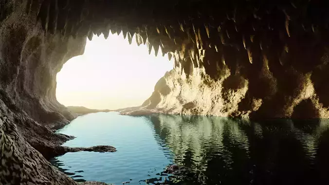 Cave V10 - Base Grotto Environment with Water Feature