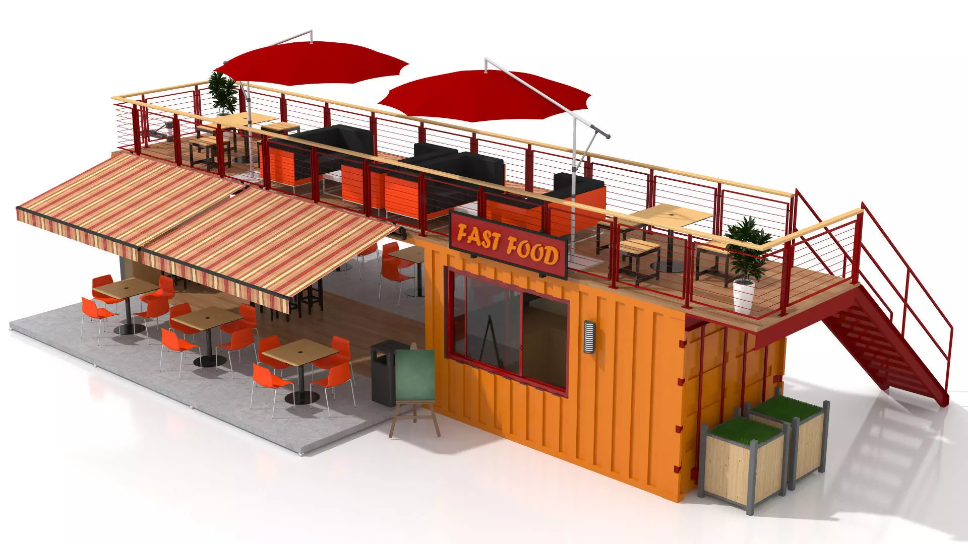 Shipping Container Fast Food 3D model_0