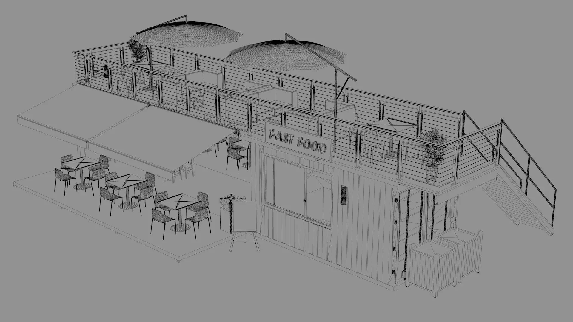 Shipping Container Fast Food 3D model_11