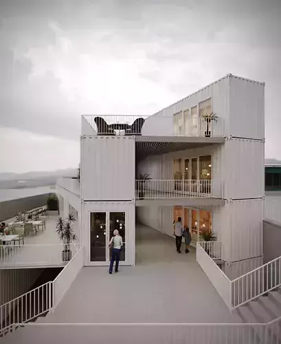 Modern container commercial buildings 3D model 2