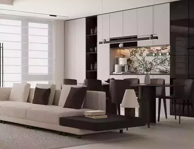 modern light luxury integrated living and dining room spaces