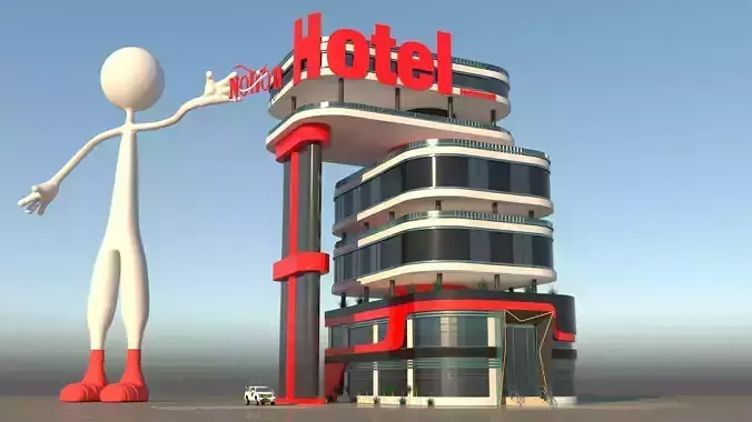 Modern Futuristic Hotel Exterior 3D Model