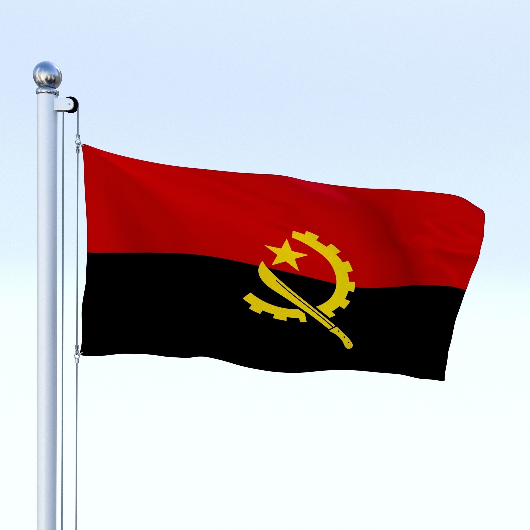 Animated Angola Flag Low-poly 3D model_1