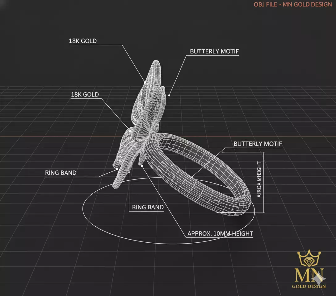 Celeste Butterfly Ring Elegant Minimal Gold 3D print model_4