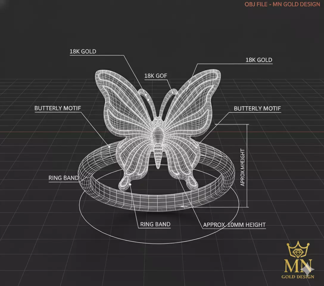 Celeste Butterfly Ring Elegant Minimal Gold 3D print model_3