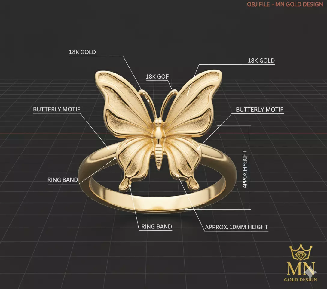 Celeste Butterfly Ring Elegant Minimal Gold 3D print model_2
