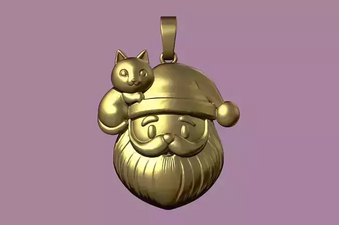 Christmas Santa and Cat Pendant