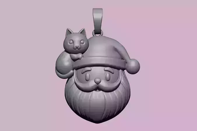 Christmas Santa and Cat Pendant