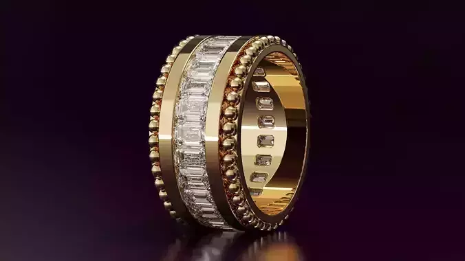 Channel Set Emerald cut eternity ring with bead N05 3725CT EU54