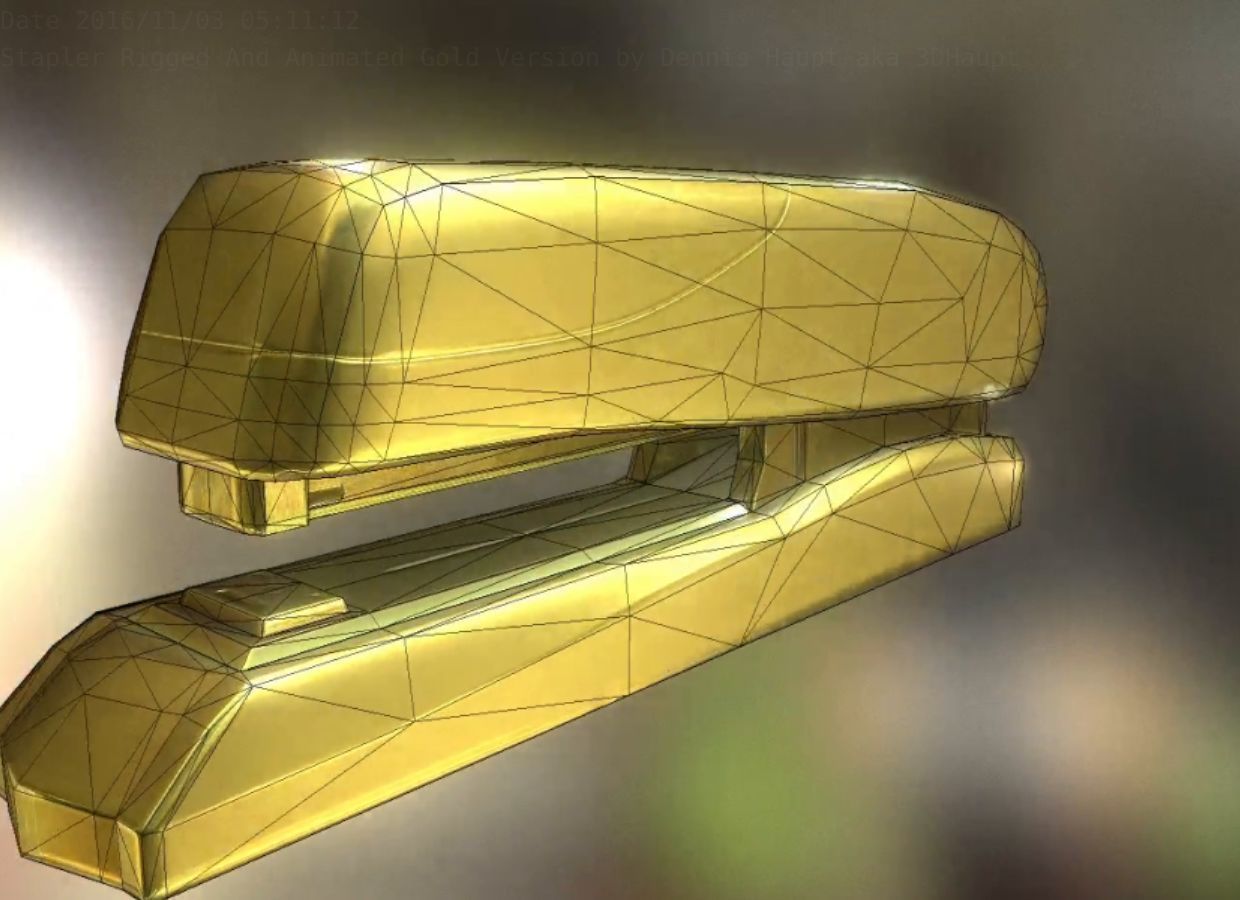 Stapler Rigged And Animated Gold Version Low-poly 3D model_52