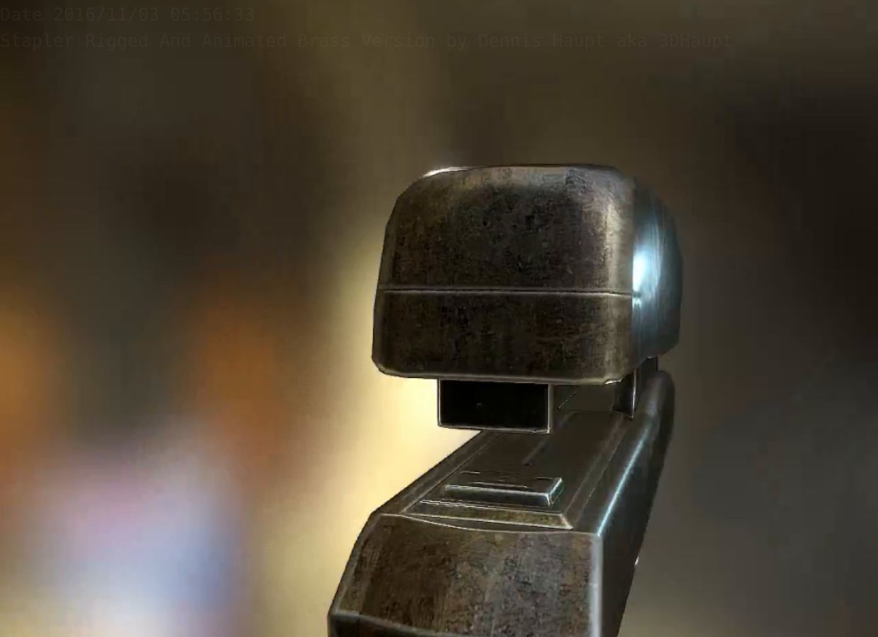 Stapler Rigged And Animated Brass Version Low-poly 3D model_5