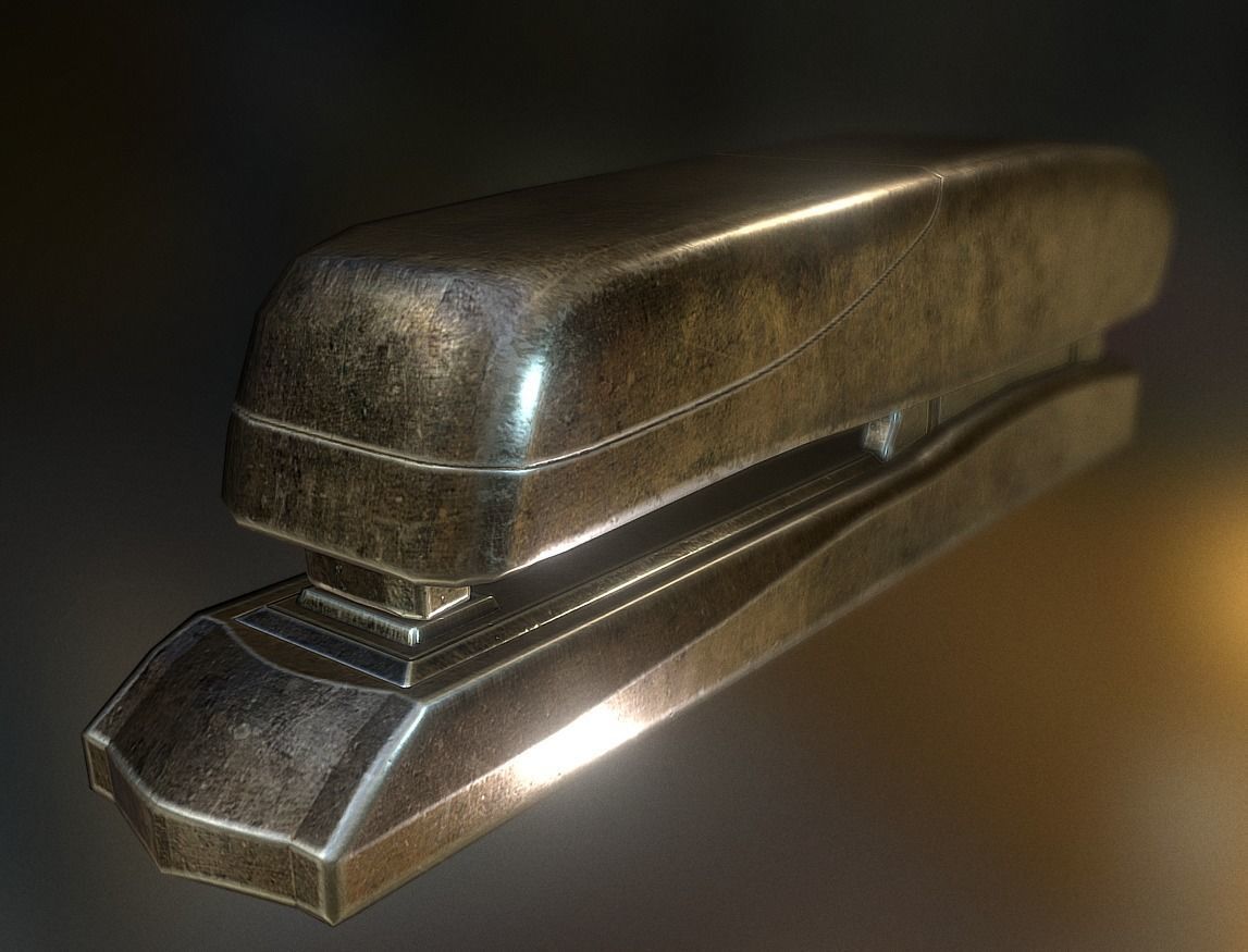 Stapler Rigged And Animated Brass Version Low-poly 3D model_0