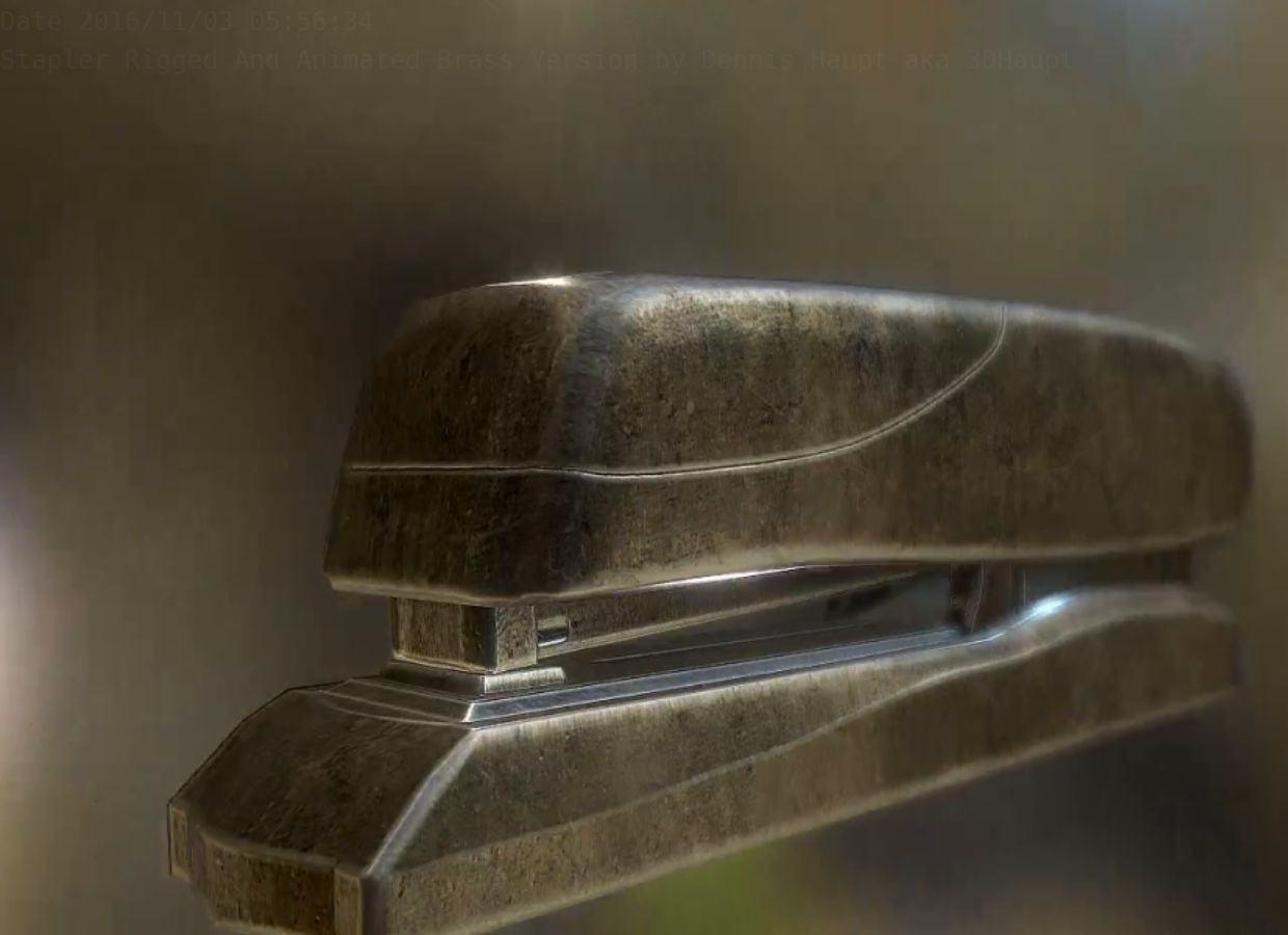 Stapler Rigged And Animated Brass Version Low-poly 3D model_9