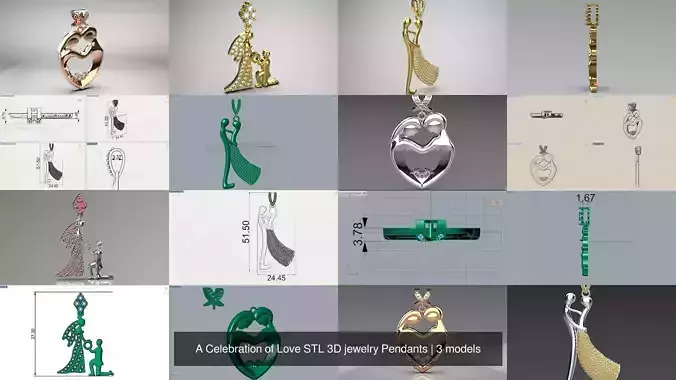 A Celebration of Love STL 3D jewelry Pendants