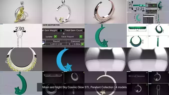 Moon and Night Sky Cosmic Glow STL Pendant Collection 