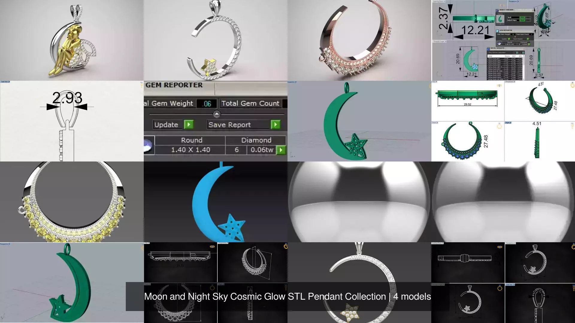 Moon and Night Sky Cosmic Glow STL Pendant Collection _0