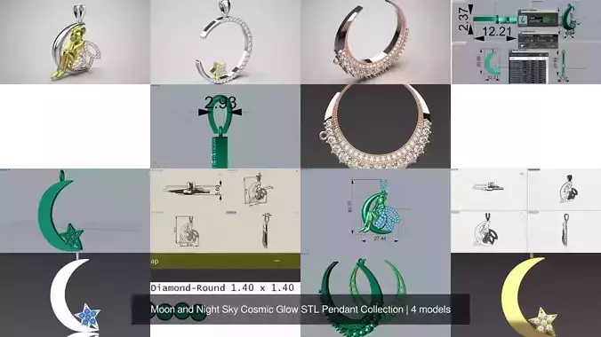 Moon and Night Sky Cosmic Glow STL Pendant Collection