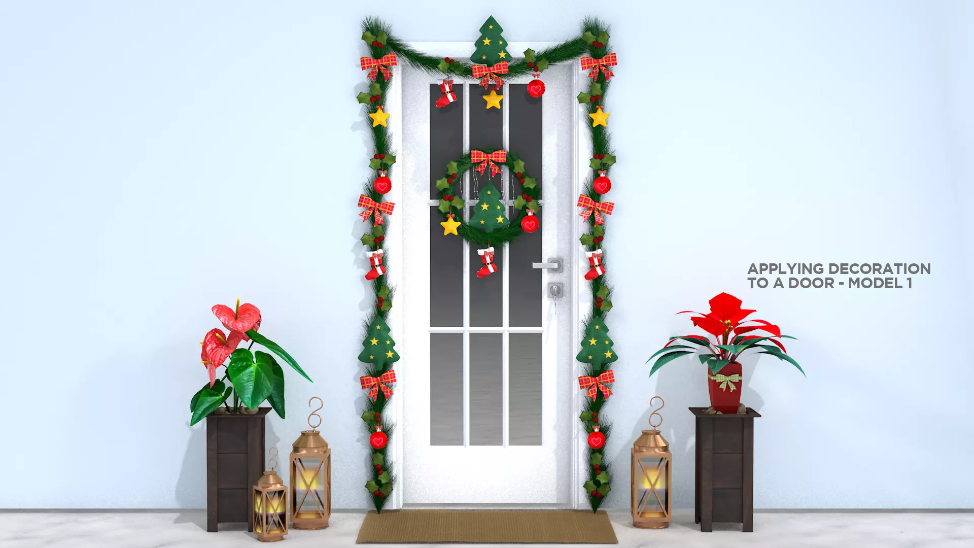 Christmas Wreaths Full Door Decoration 3D Model 3D model_11