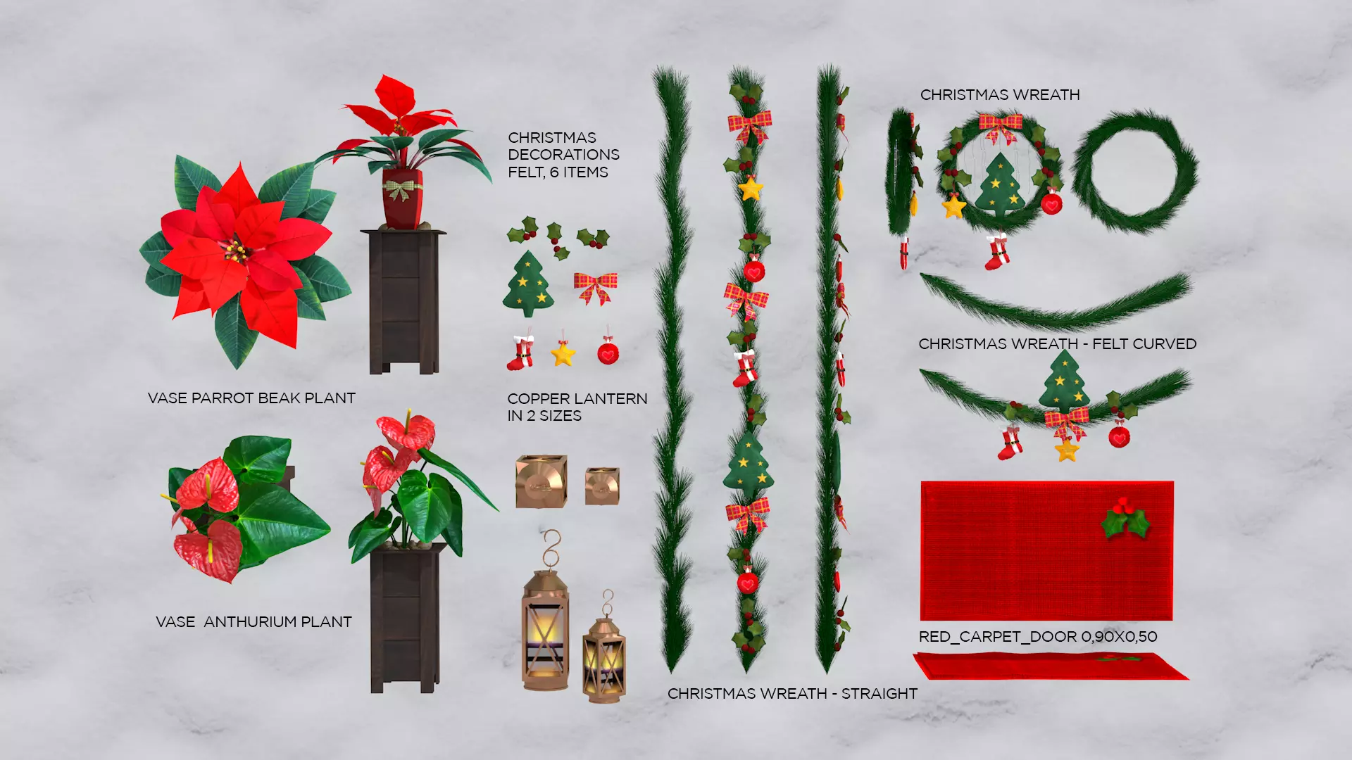 Christmas Wreaths Full Door Decoration 3D Model 3D model_3