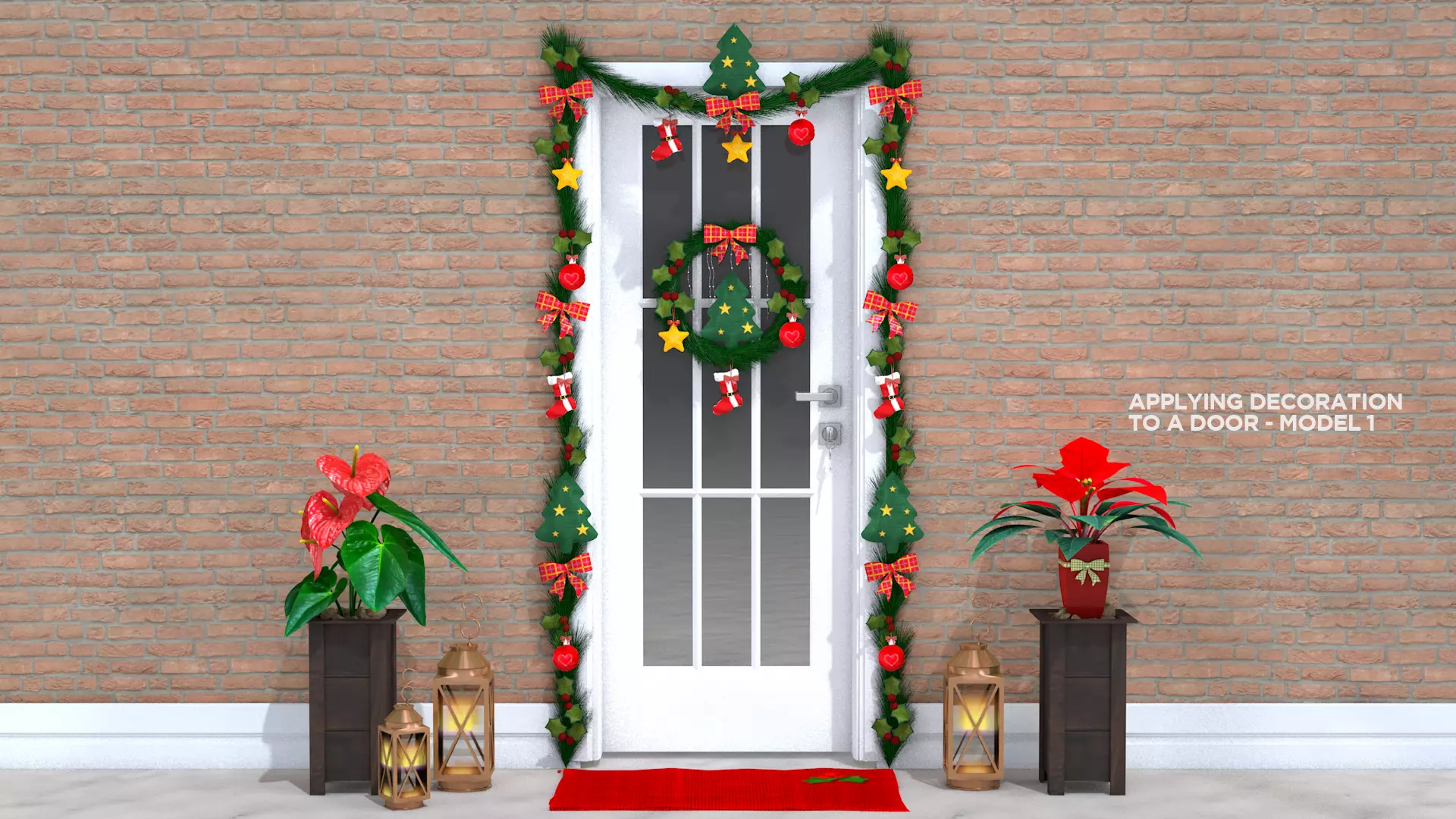 Christmas Wreaths Full Door Decoration 3D Model 3D model_12