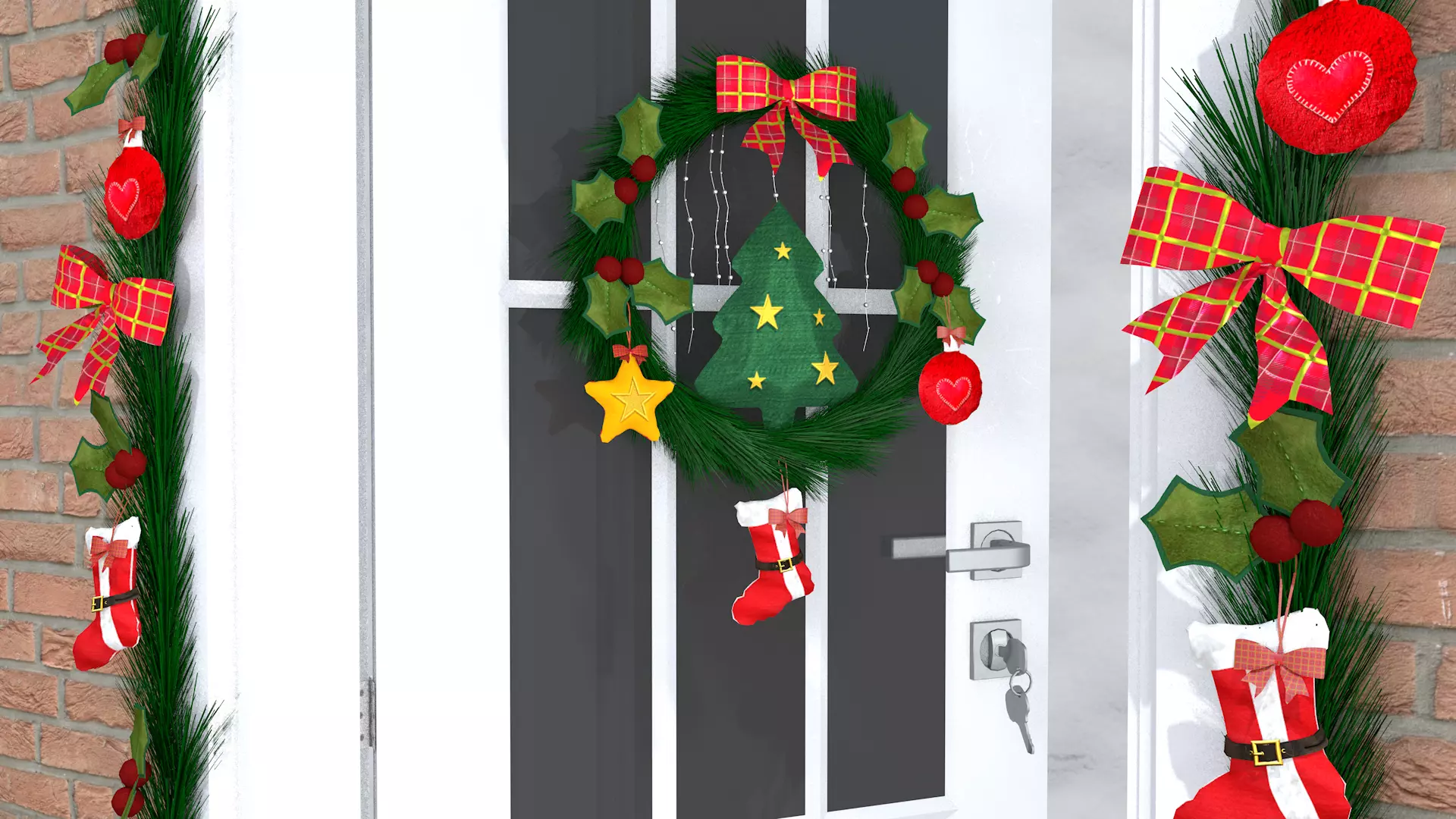 Christmas Wreaths Full Door Decoration 3D Model 3D model_1