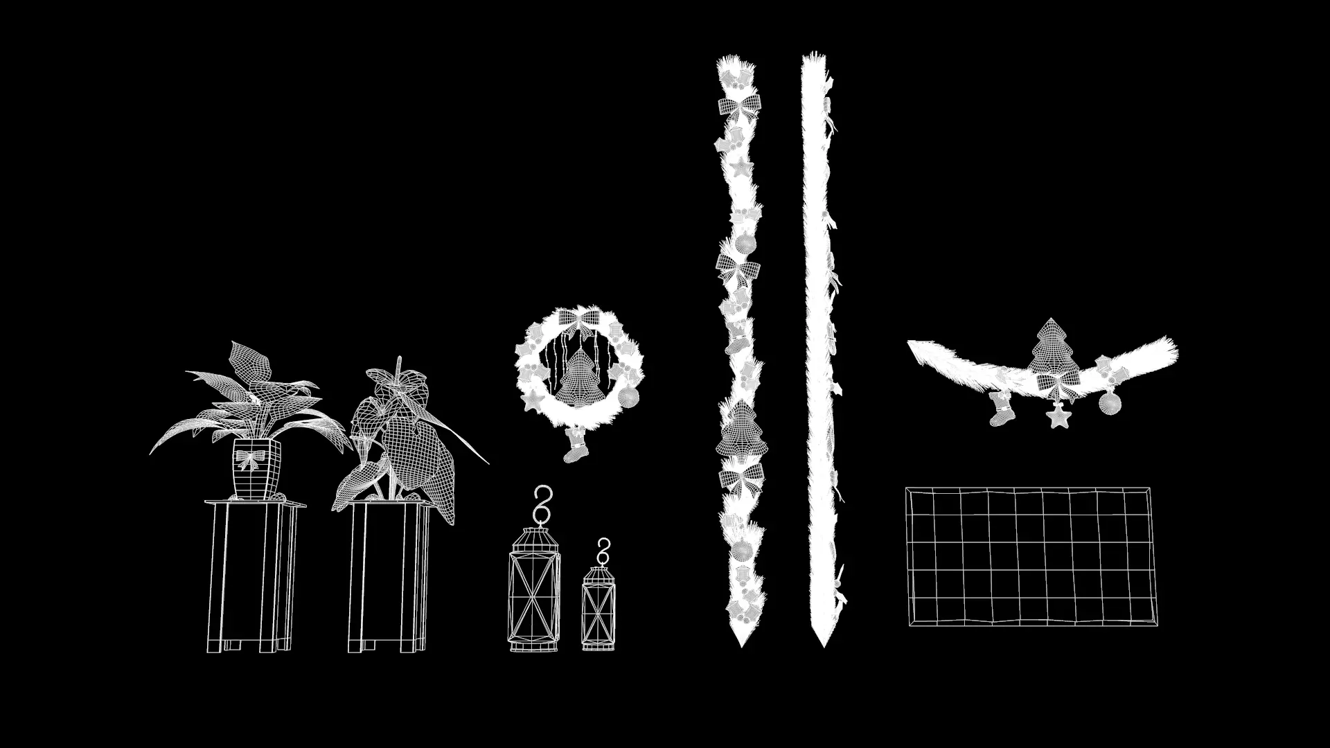 Christmas Wreaths Full Door Decoration 3D Model 3D model_9