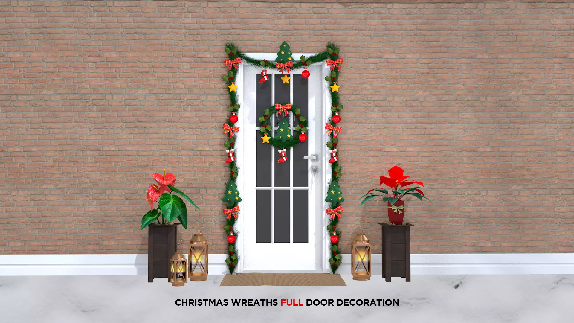 Christmas Wreaths Full Door Decoration 3D Model 3D model_0