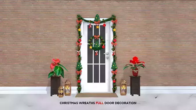 Christmas Wreaths Full Door Decoration 3D Model