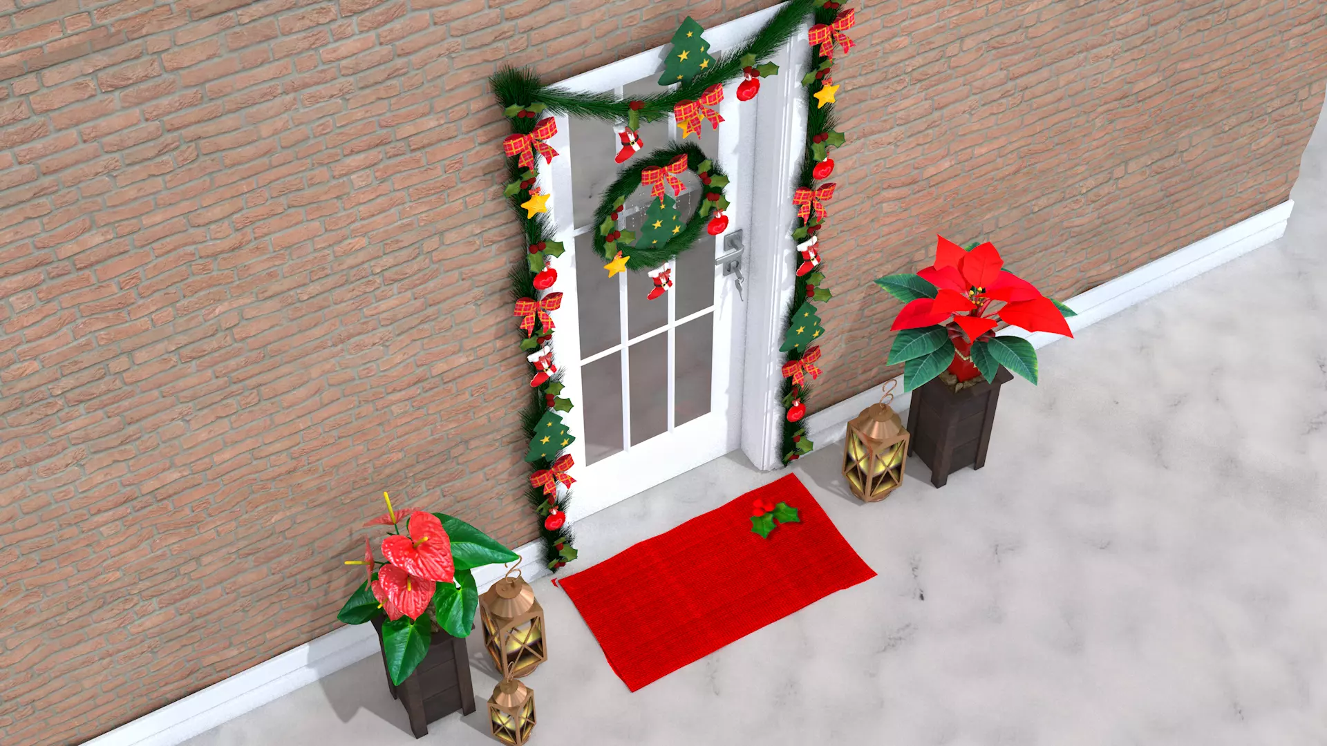Christmas Wreaths Full Door Decoration 3D Model 3D model_16