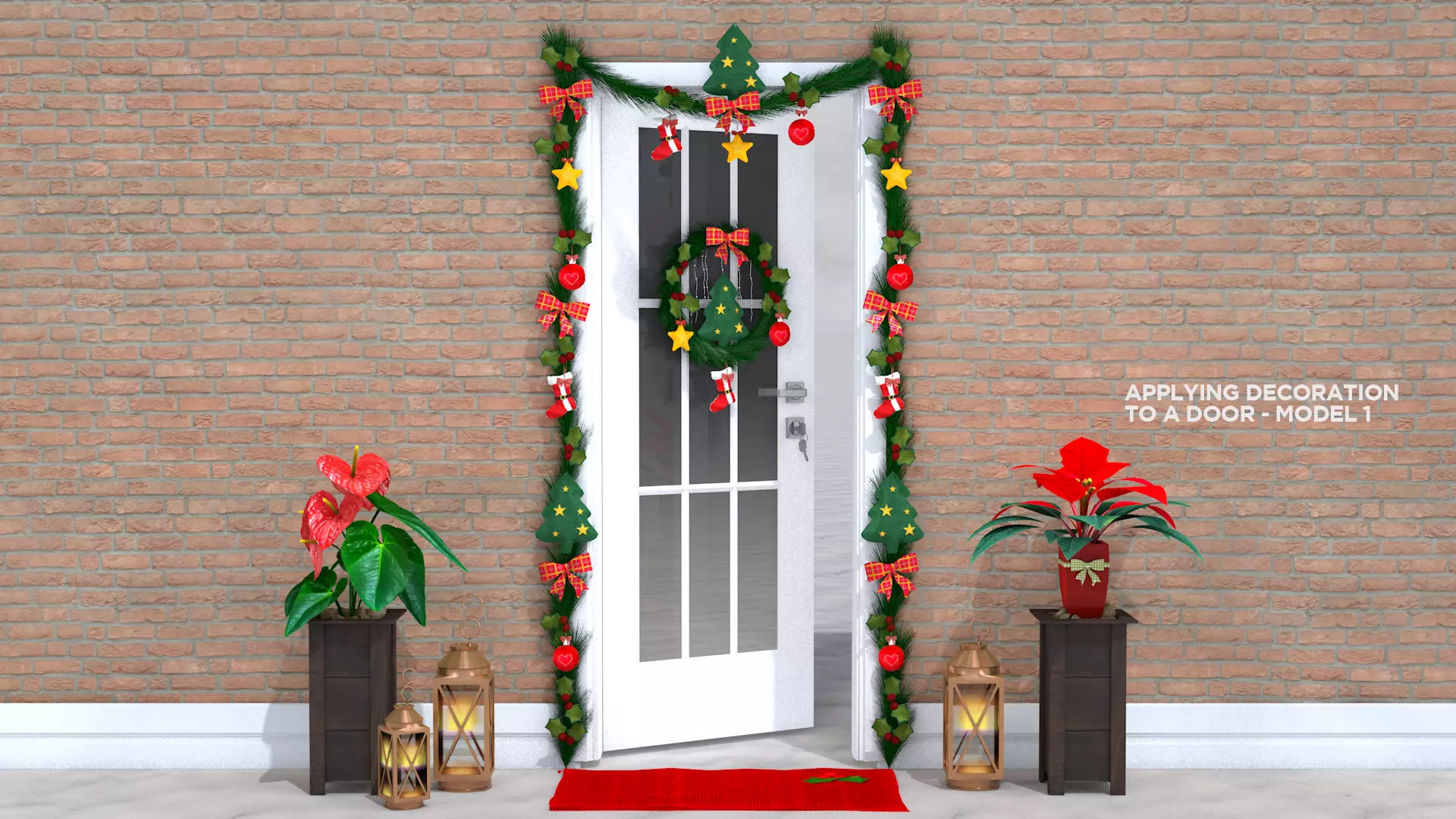 Christmas Wreaths Full Door Decoration 3D Model 3D model_13