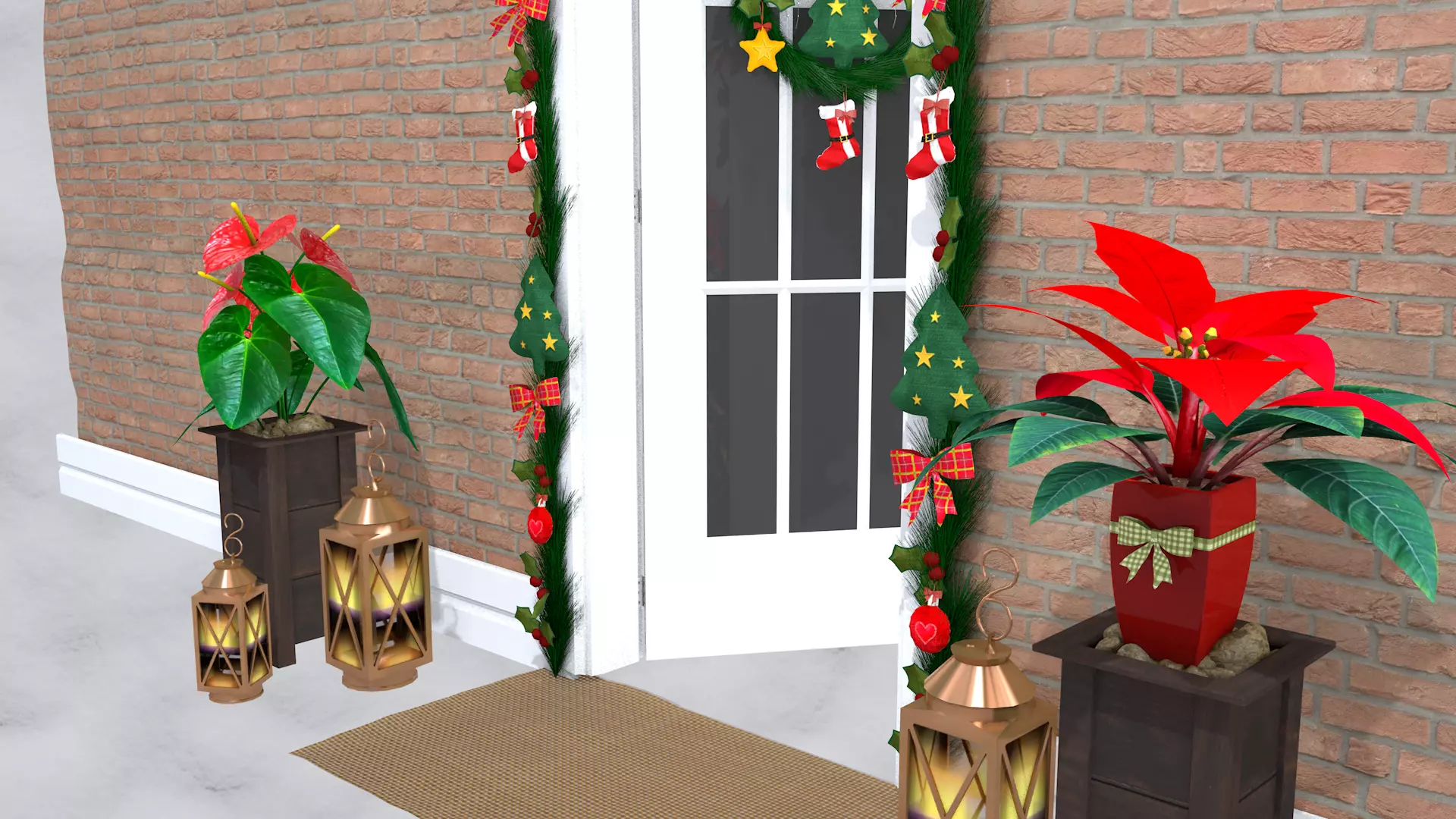 Christmas Wreaths Full Door Decoration 3D Model 3D model_7
