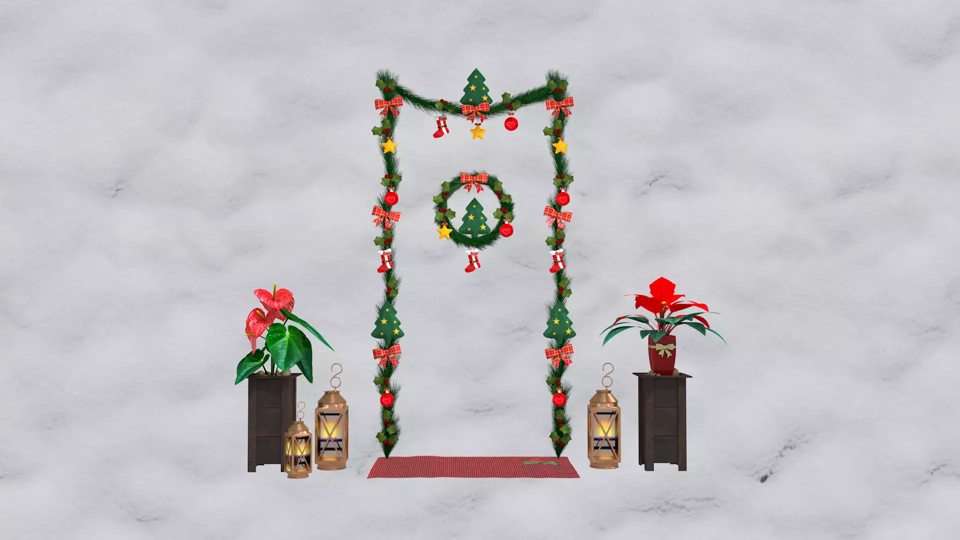 Christmas Wreaths Full Door Decoration 3D Model 3D model_5