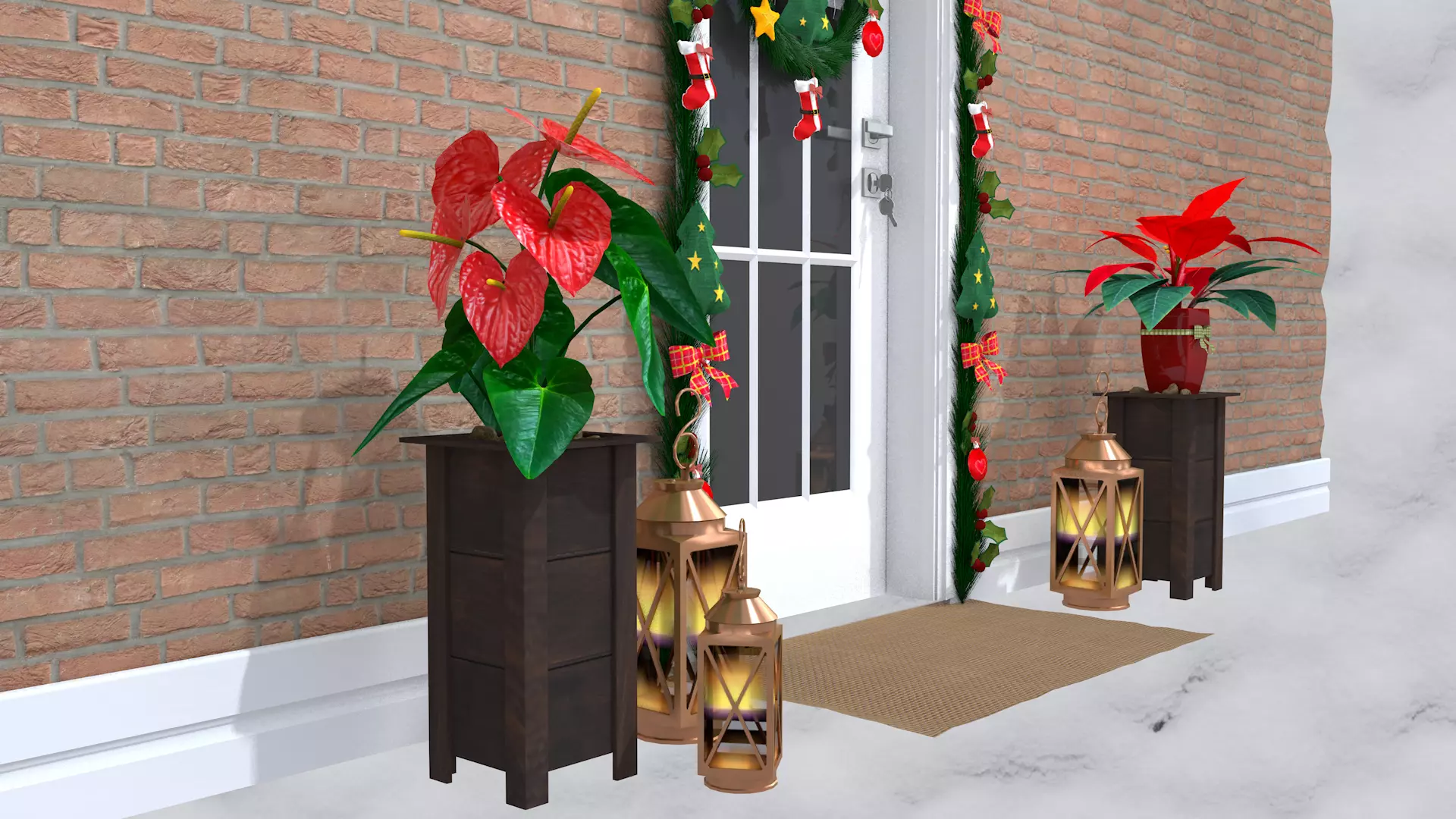 Christmas Wreaths Full Door Decoration 3D Model 3D model_8