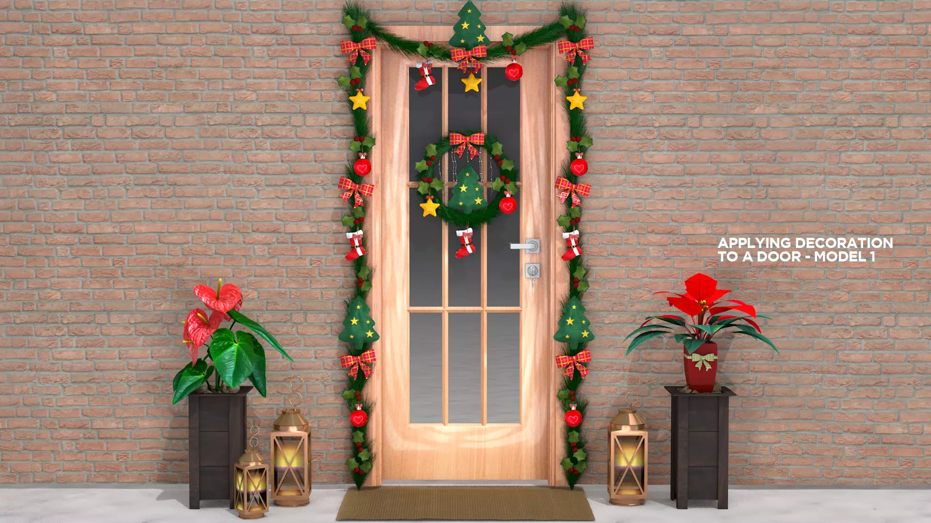 Christmas Wreaths Full Door Decoration 3D Model 3D model_6