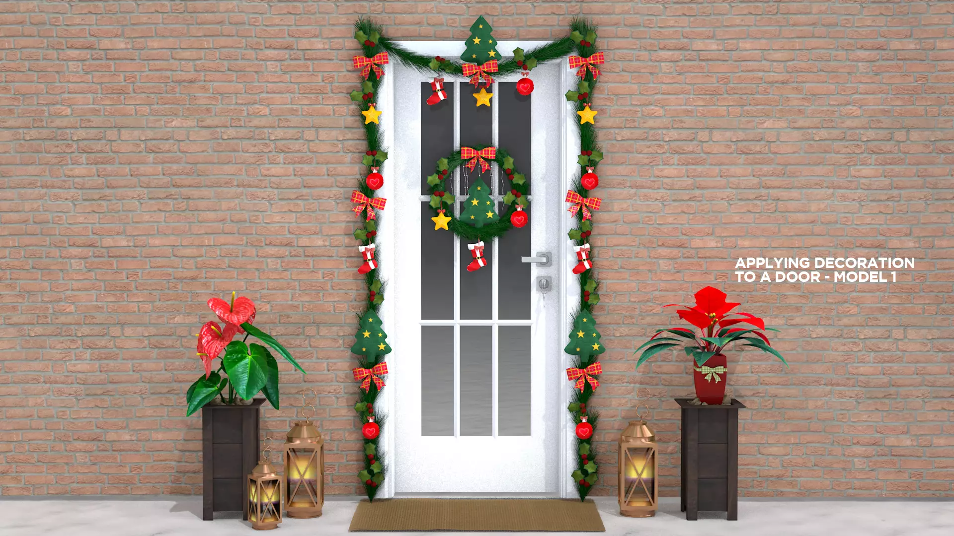 Christmas Wreaths Full Door Decoration 3D Model 3D model_10