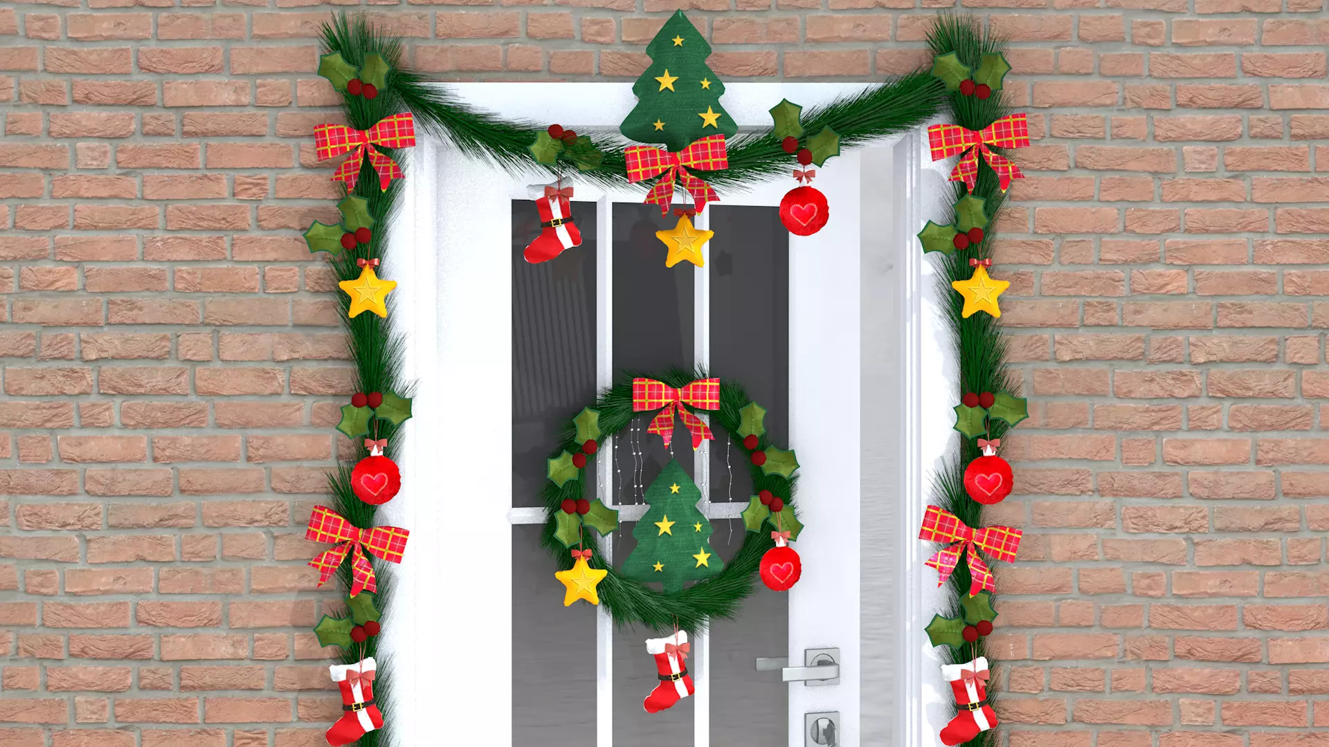 Christmas Wreaths Full Door Decoration 3D Model 3D model_14