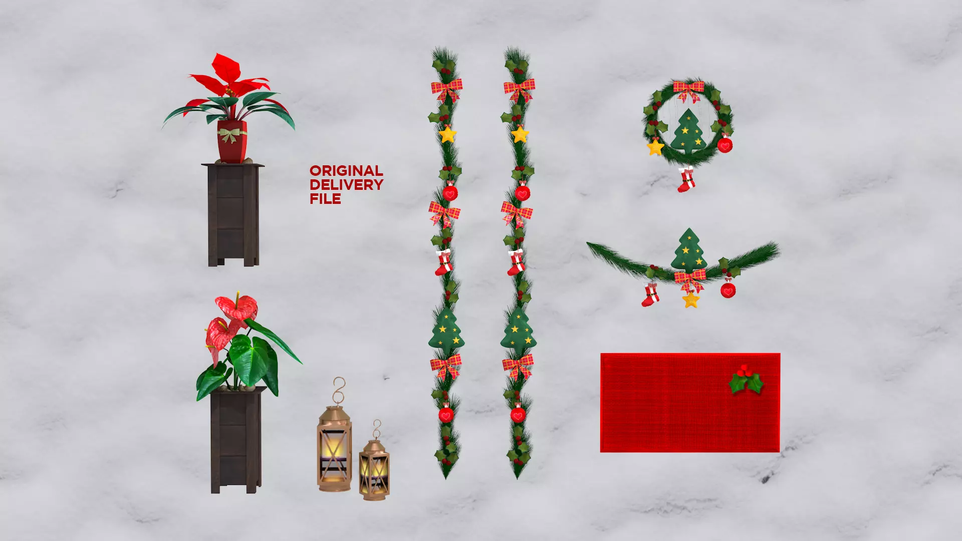 Christmas Wreaths Full Door Decoration 3D Model 3D model_4