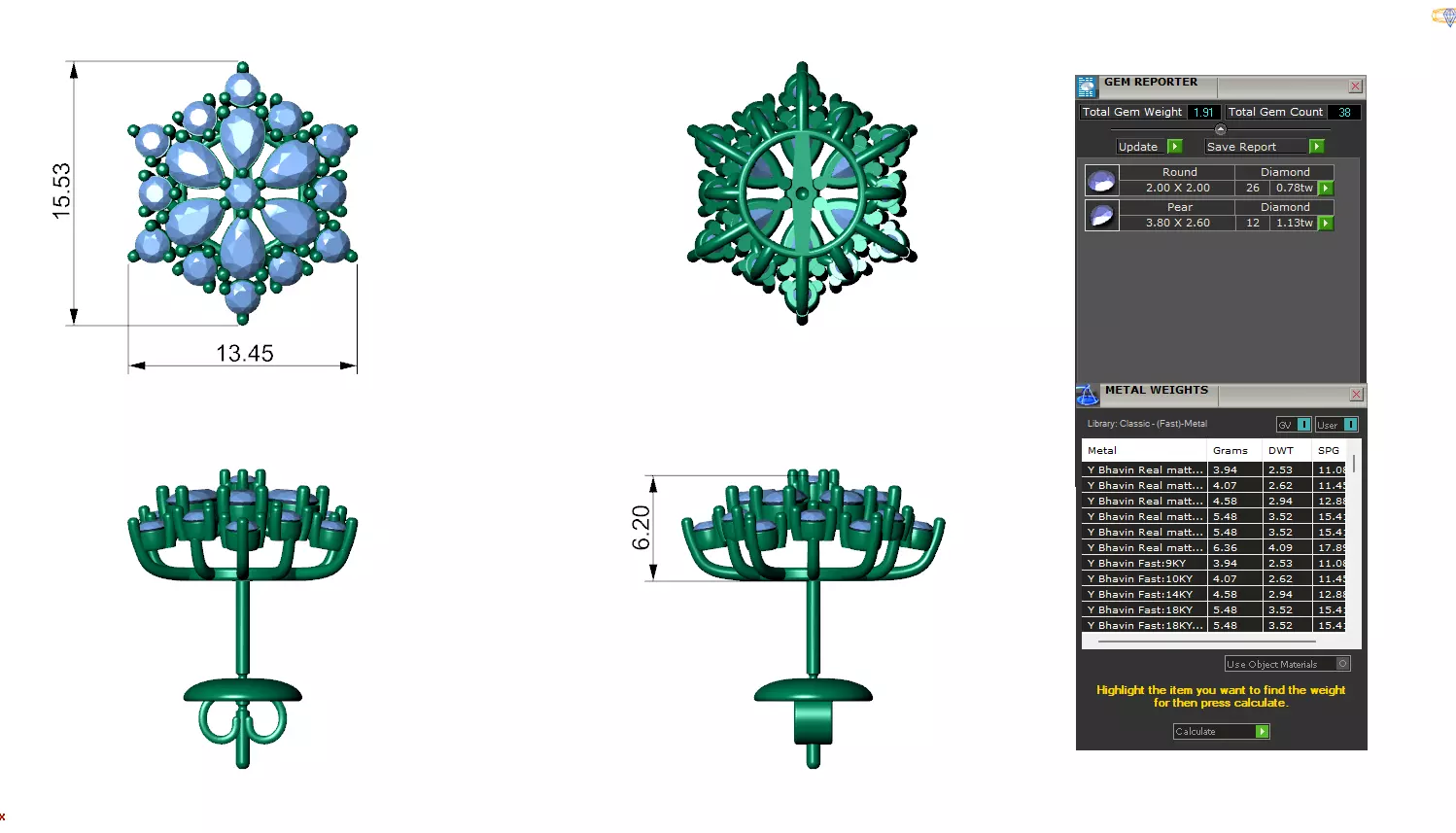 Floral Diamond Stud Earrings with Pear Round Cluster 3D print model_3