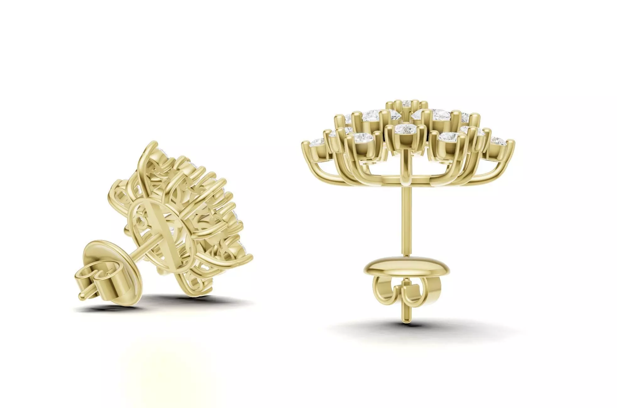 Floral Diamond Stud Earrings with Pear Round Cluster 3D print model_9