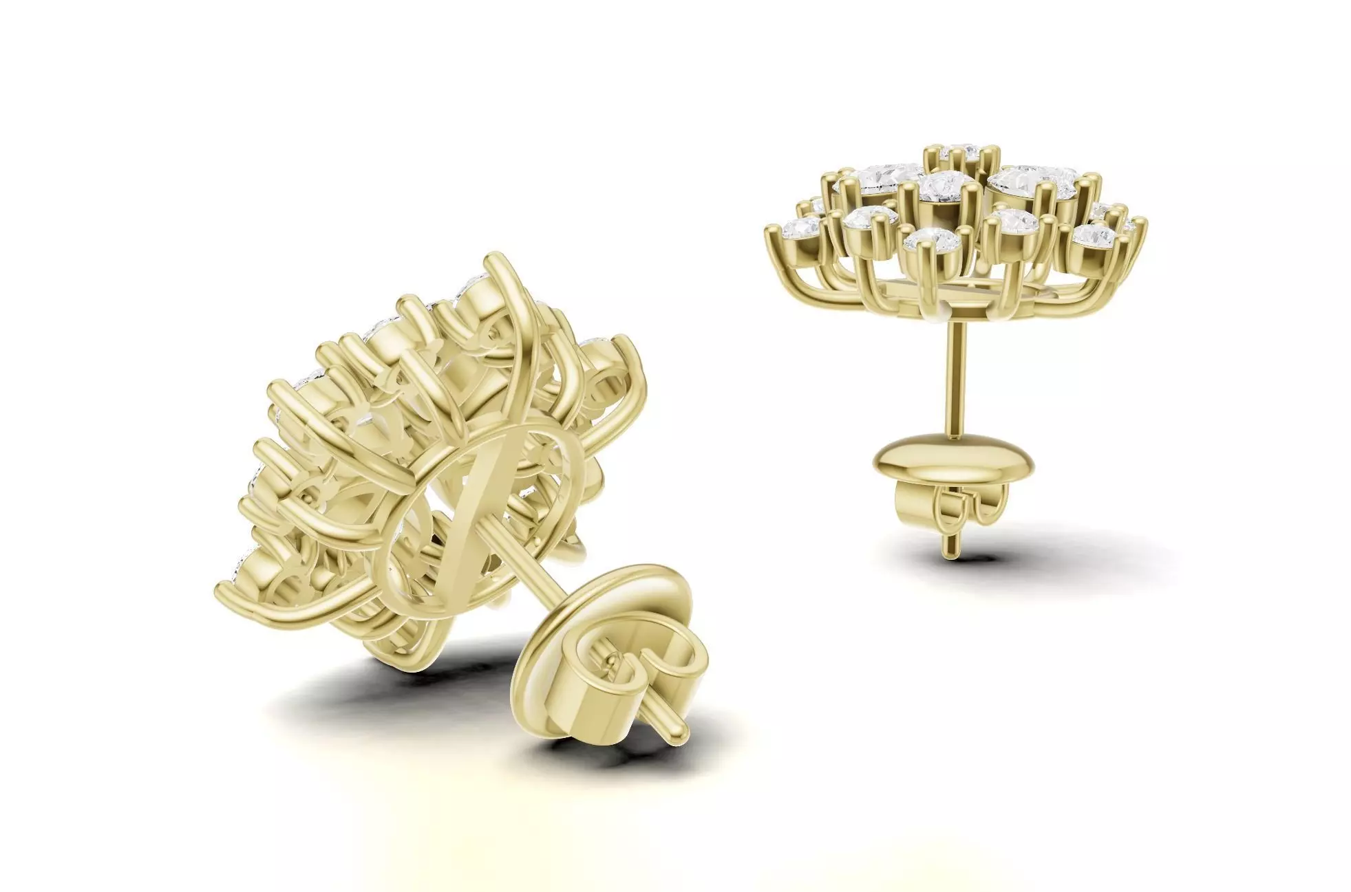 Floral Diamond Stud Earrings with Pear Round Cluster 3D print model_12