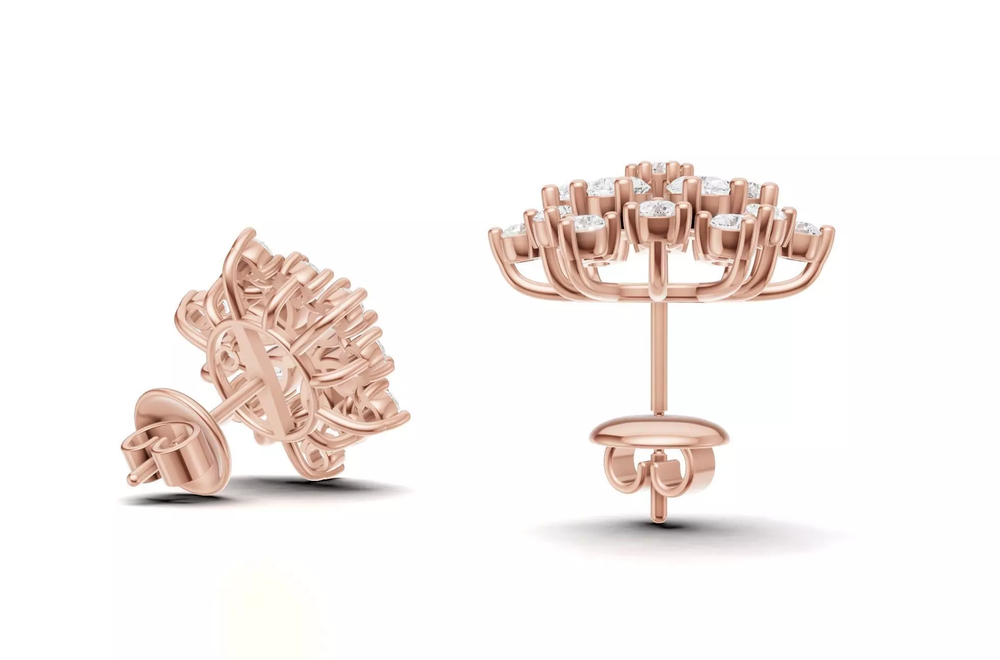 Floral Diamond Stud Earrings with Pear Round Cluster 3D print model_8