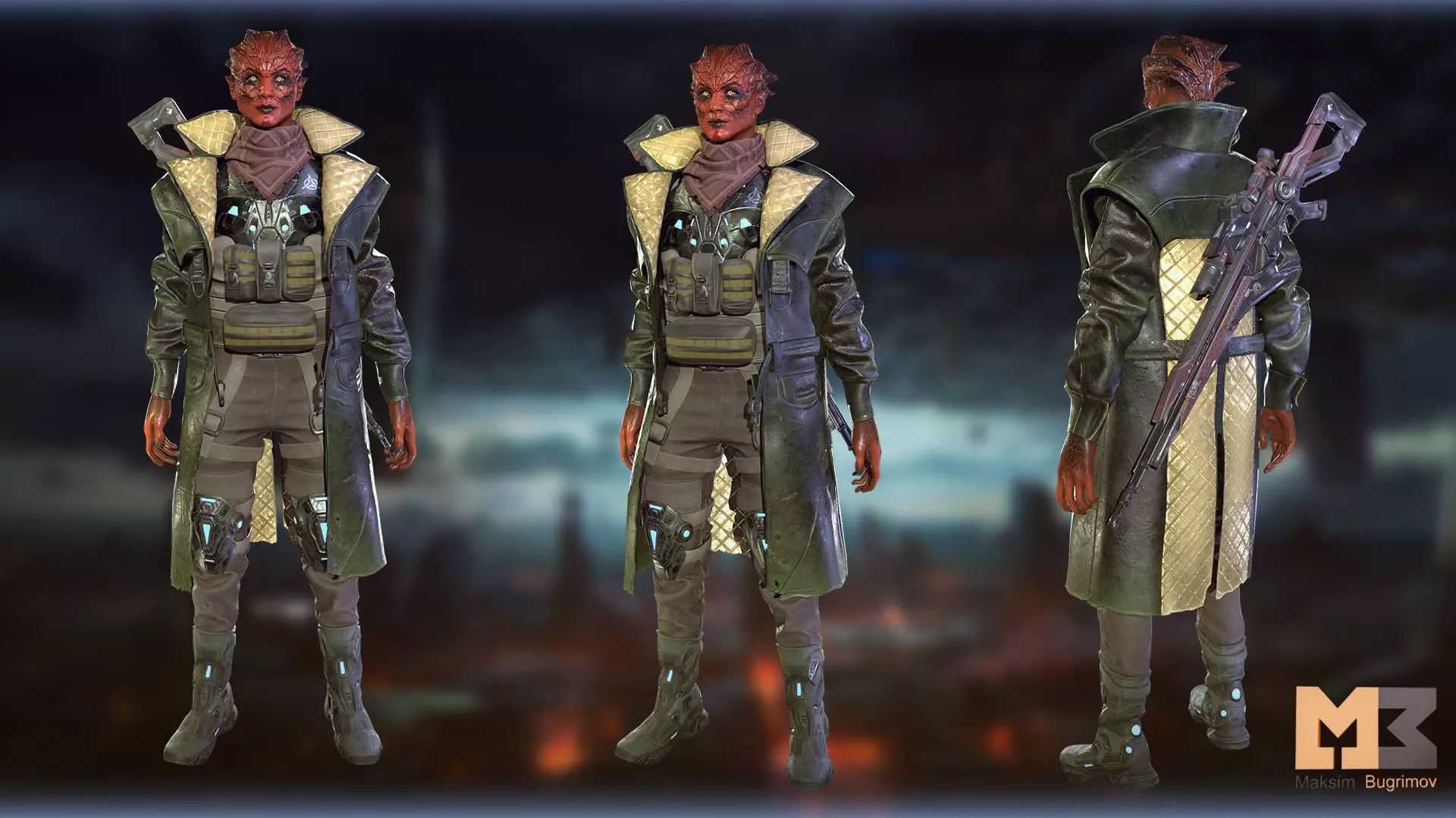 Alien Warrior 03 Low-poly 3D model_7