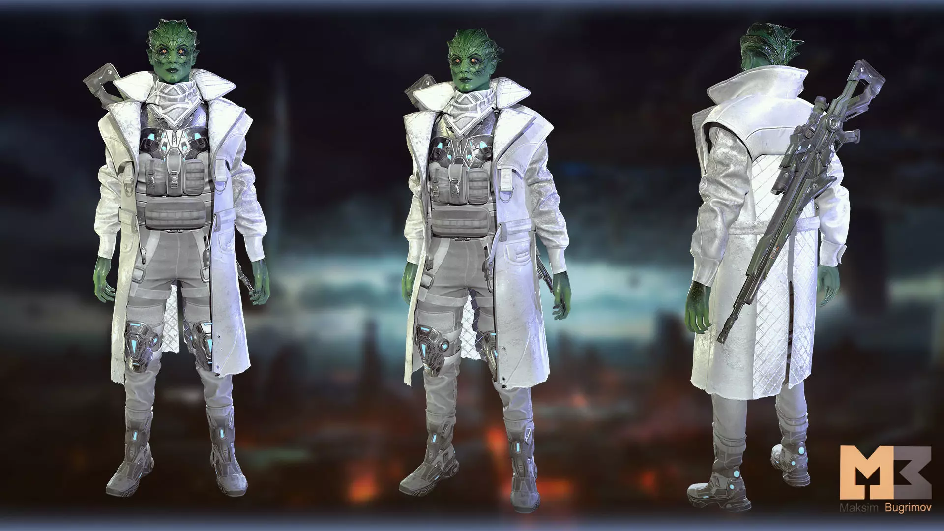 Alien Warrior 03 Low-poly 3D model_6