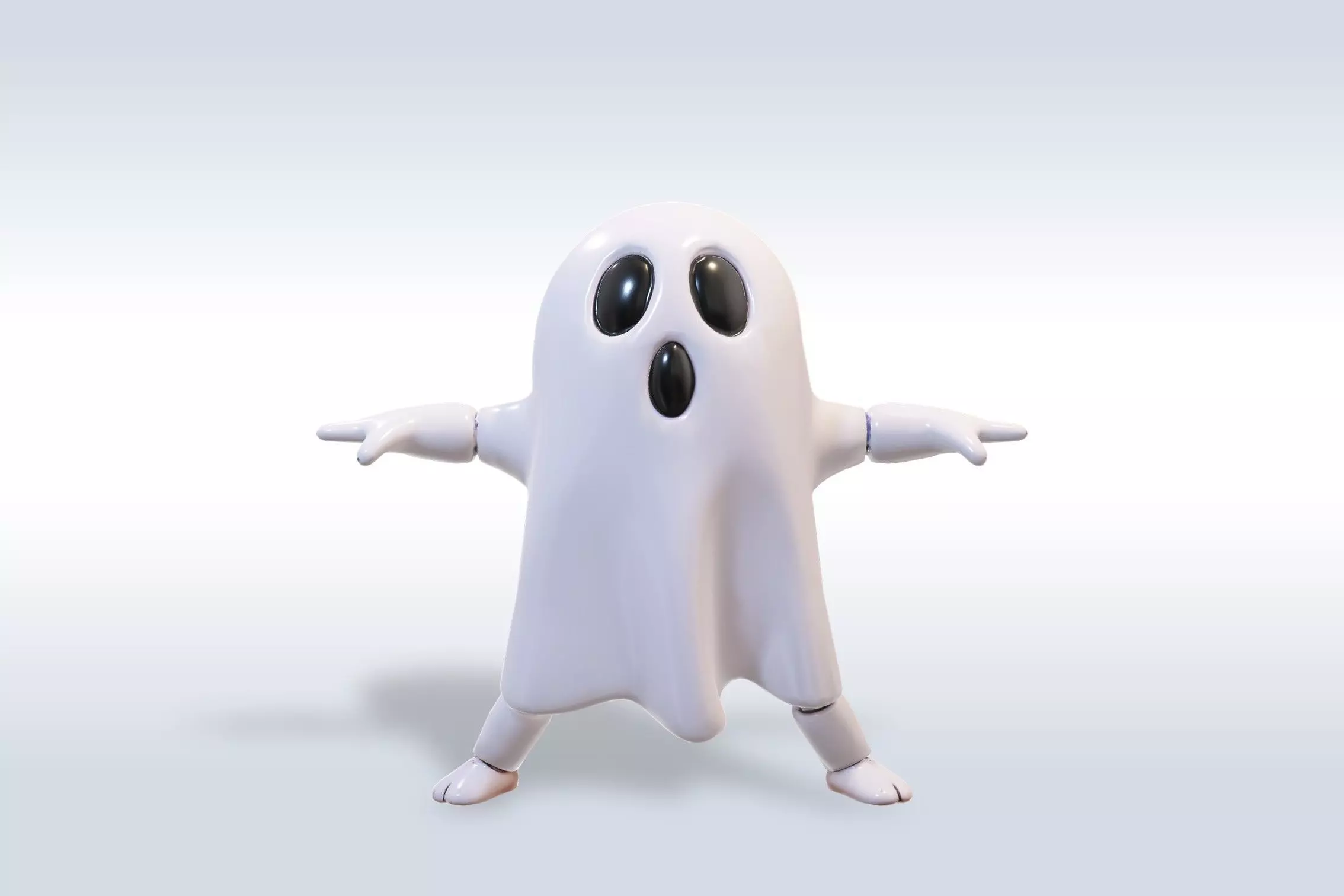 Cheerful Ghost Character Halloween Low-poly 3D model_0