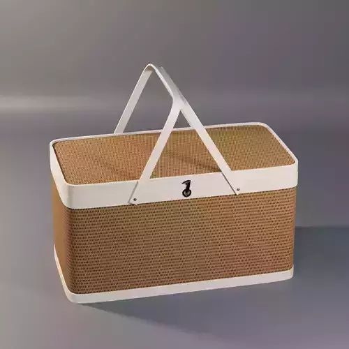 Woven Rattan Basket with Lid and Handles 3D Model