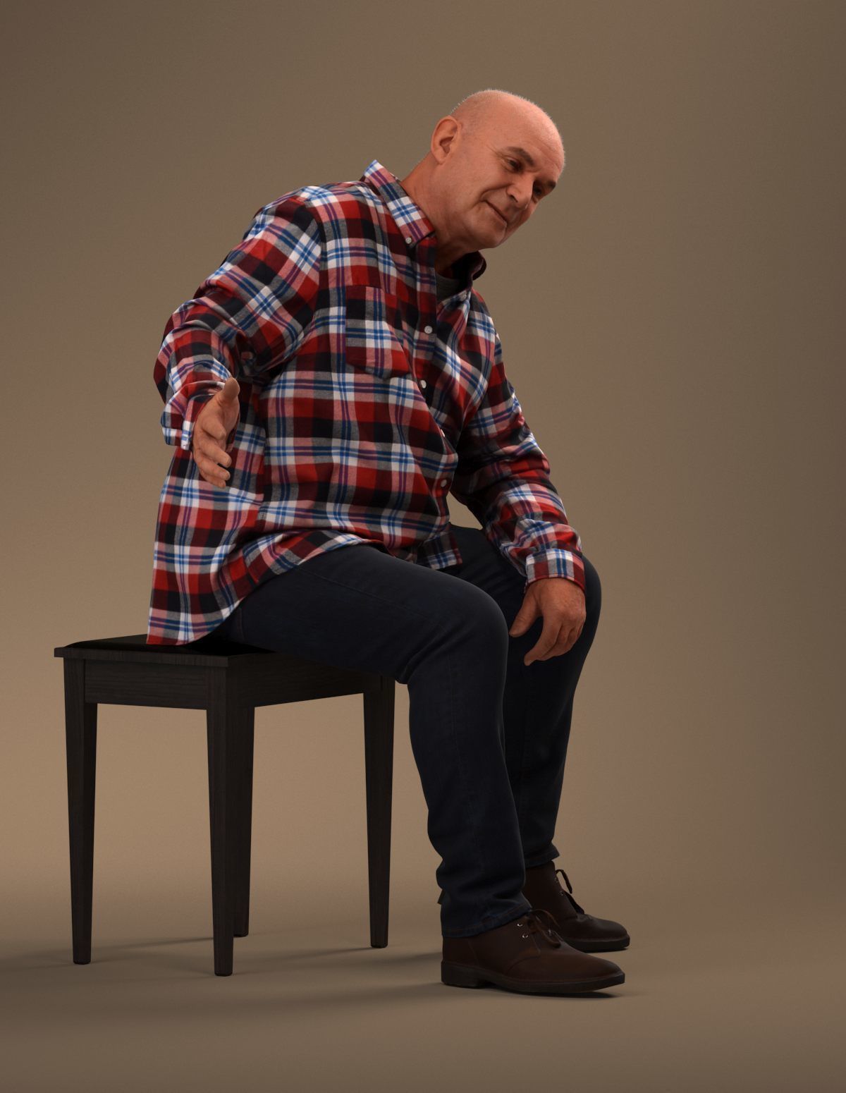 Pre posed European senior man 3D model in casual attire 3D model_1
