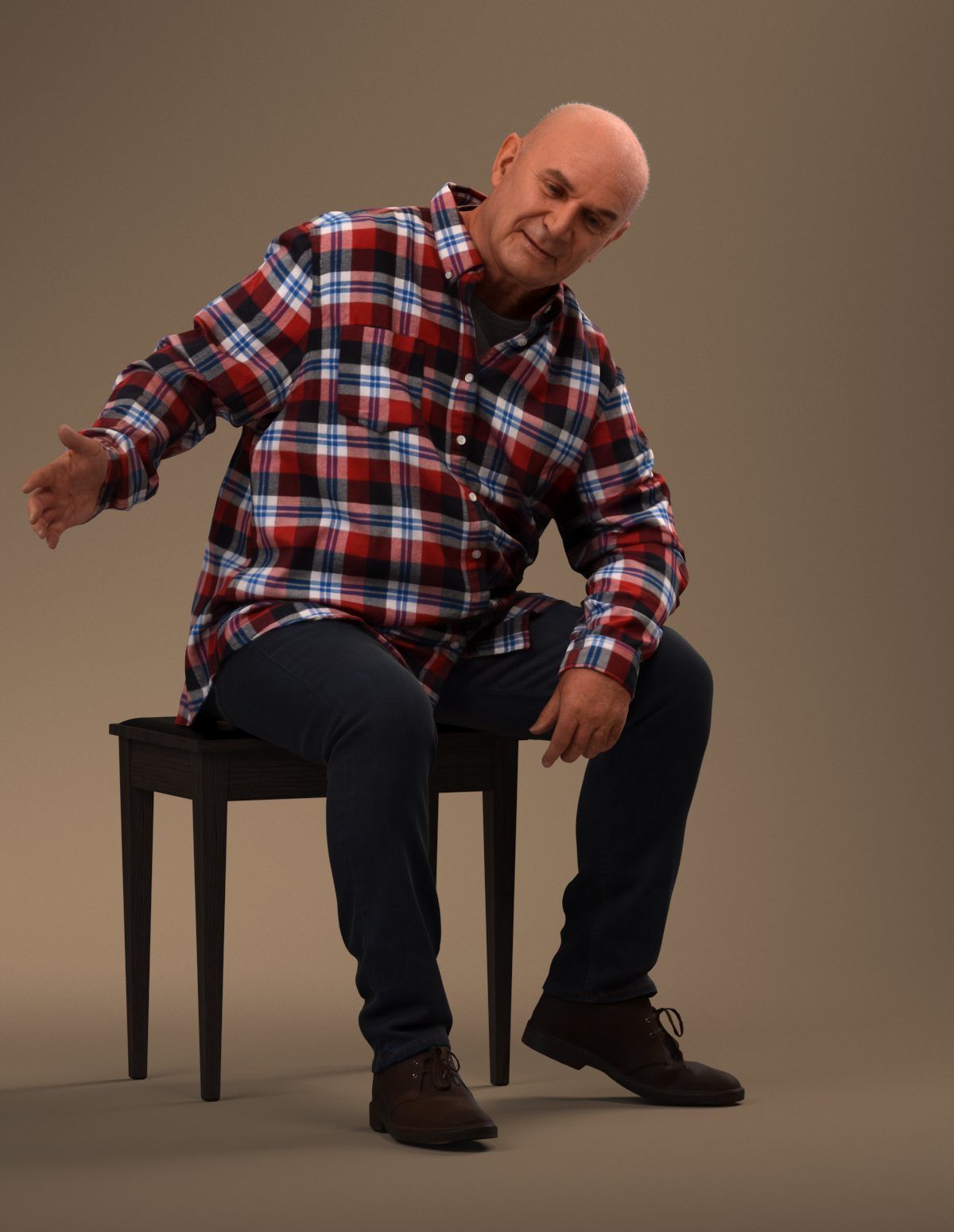 Pre posed European senior man 3D model in casual attire 3D model_12