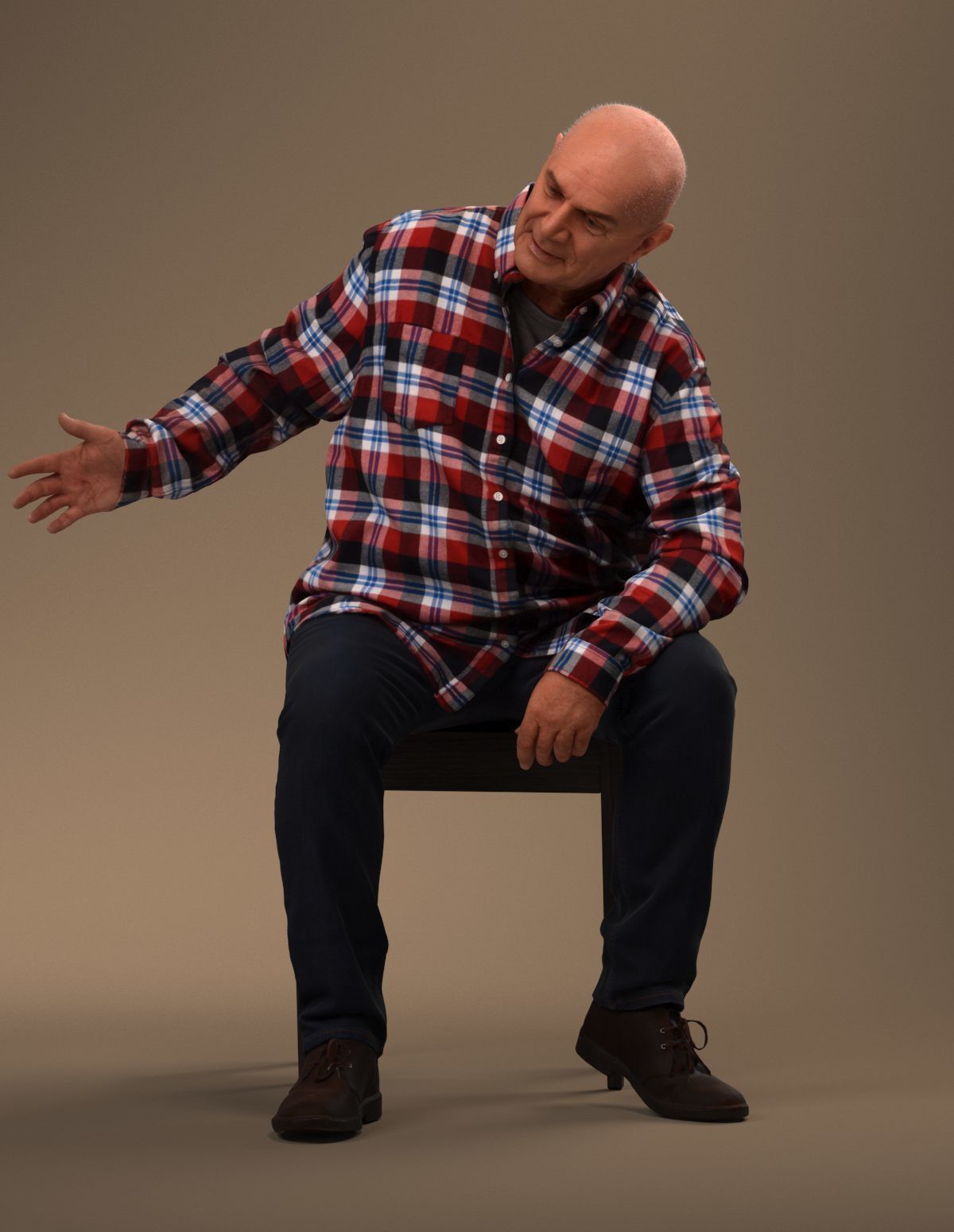 Pre posed European senior man 3D model in casual attire 3D model_11