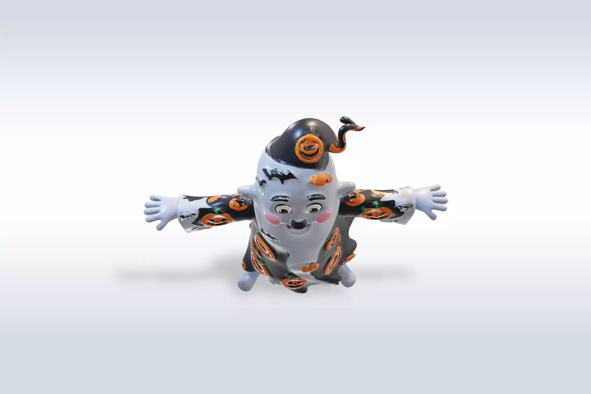 Cheerful Ghost Character Halloween Low-poly 3D model_6